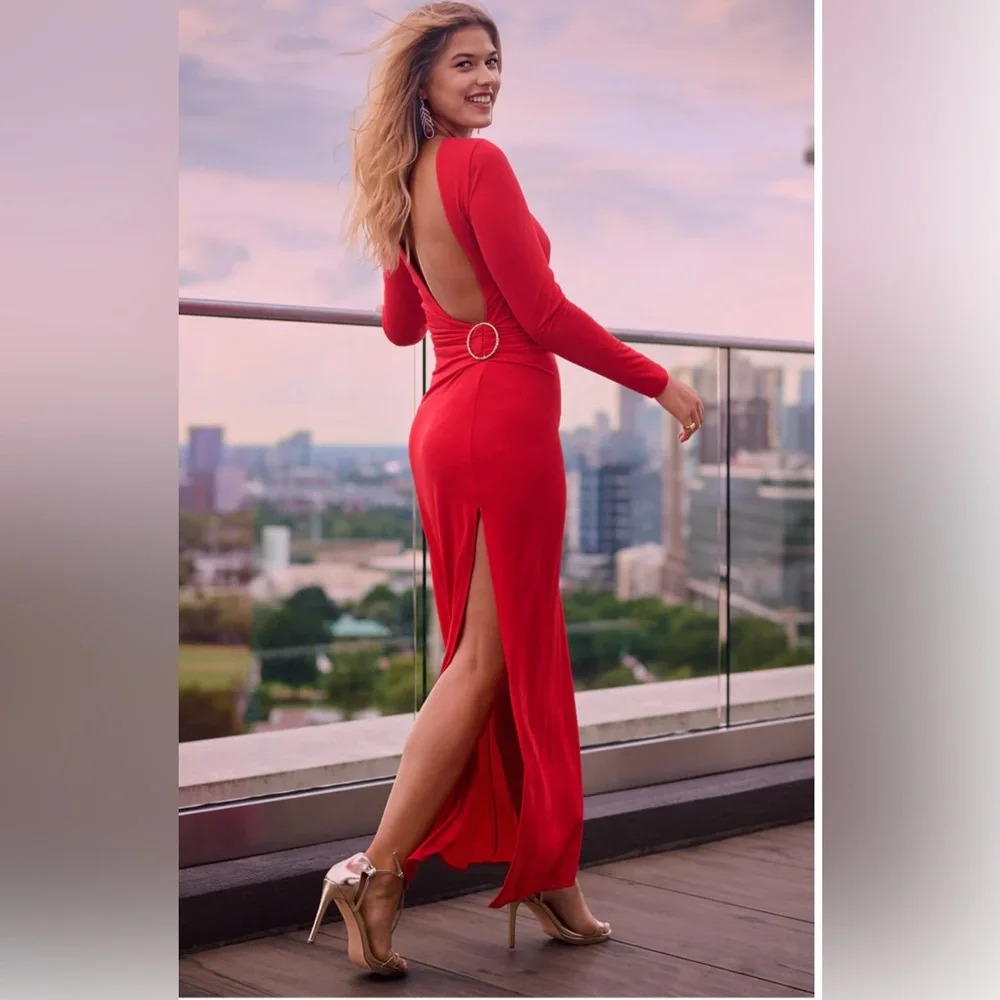 Plunging Back Long Dress